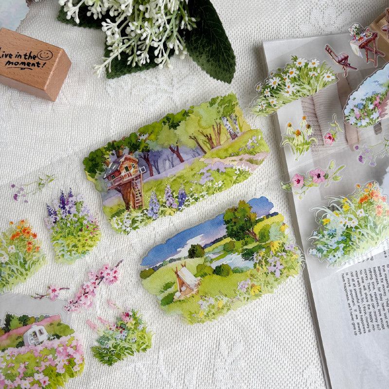 Whole Roll 7cm*5m Blossoming Wildlands Die Cutting Washi/PET Tape