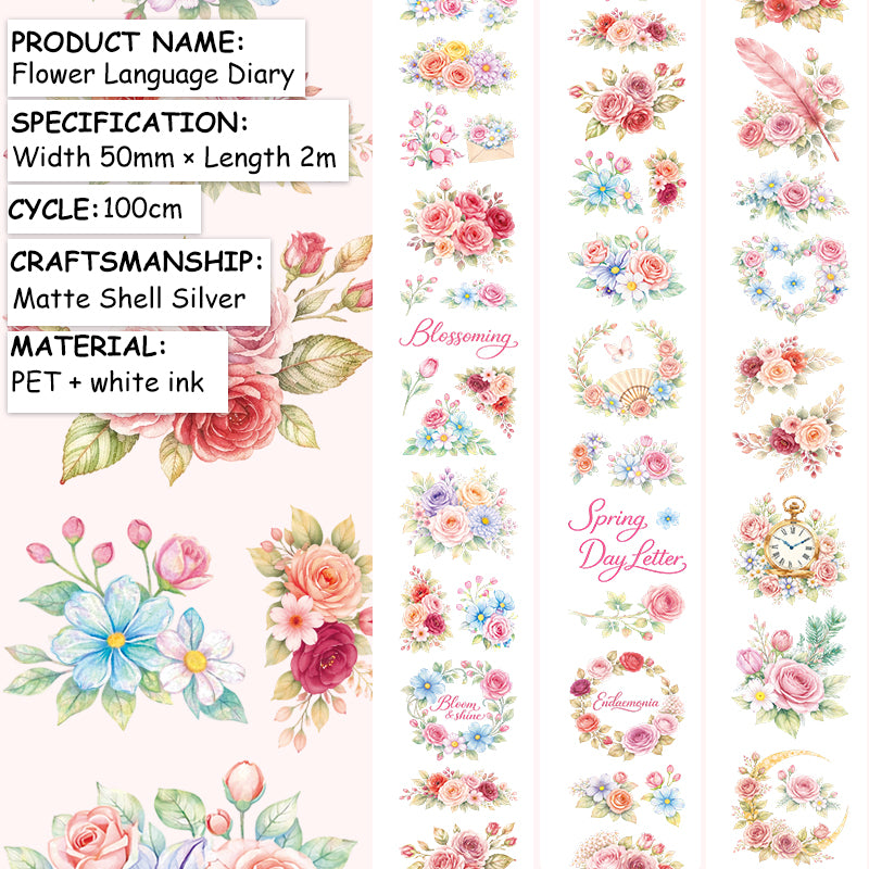 Flower Language Diary Shell Silver Fog PET Tape