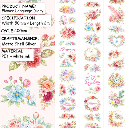 Flower Language Diary Shell Silver Fog PET Tape