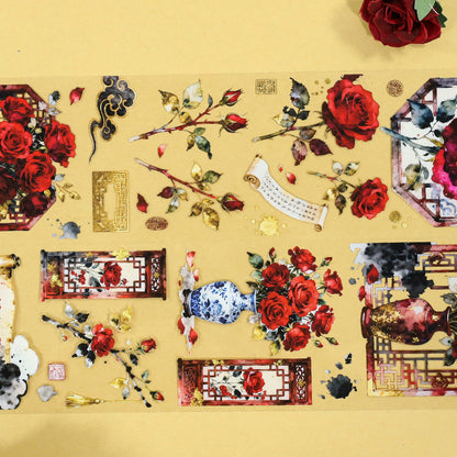 Rose Farewell PET Tape featuring rose designs for journaling, scrapbooking and collage