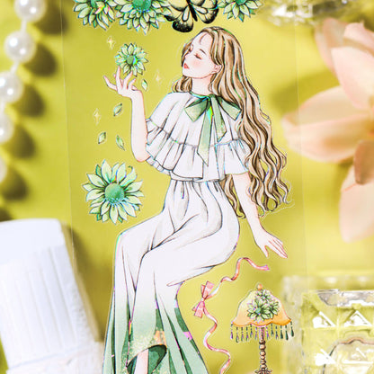 6cm*100cm Green atmosphere Shell Light PET Tape featuring green, and light designs for journaling, scrapbooking and collage