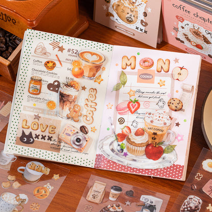 Corner Coffee Series Sticker Book featuring book designs for journaling, scrapbooking and collage