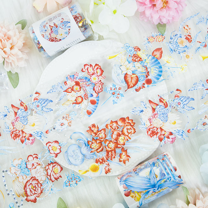 Beautiful flower face Shell Silver PET Tape featuring silver, and flower designs for journaling, scrapbooking and collage
