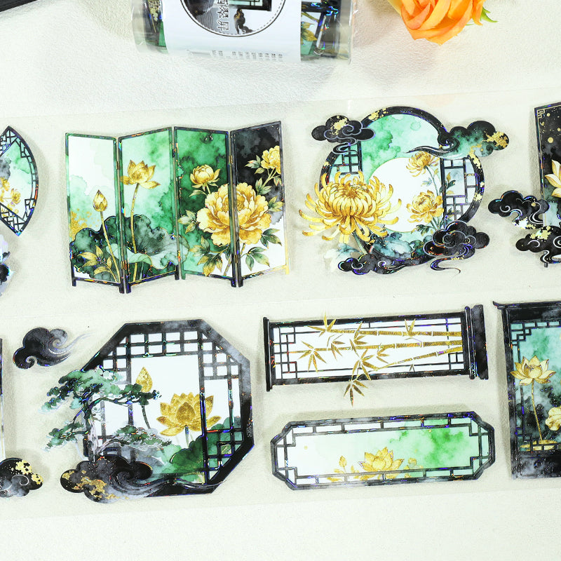 Yunqi Cuiping Shell Light PET Tape featuring light designs for journaling, scrapbooking and collage
