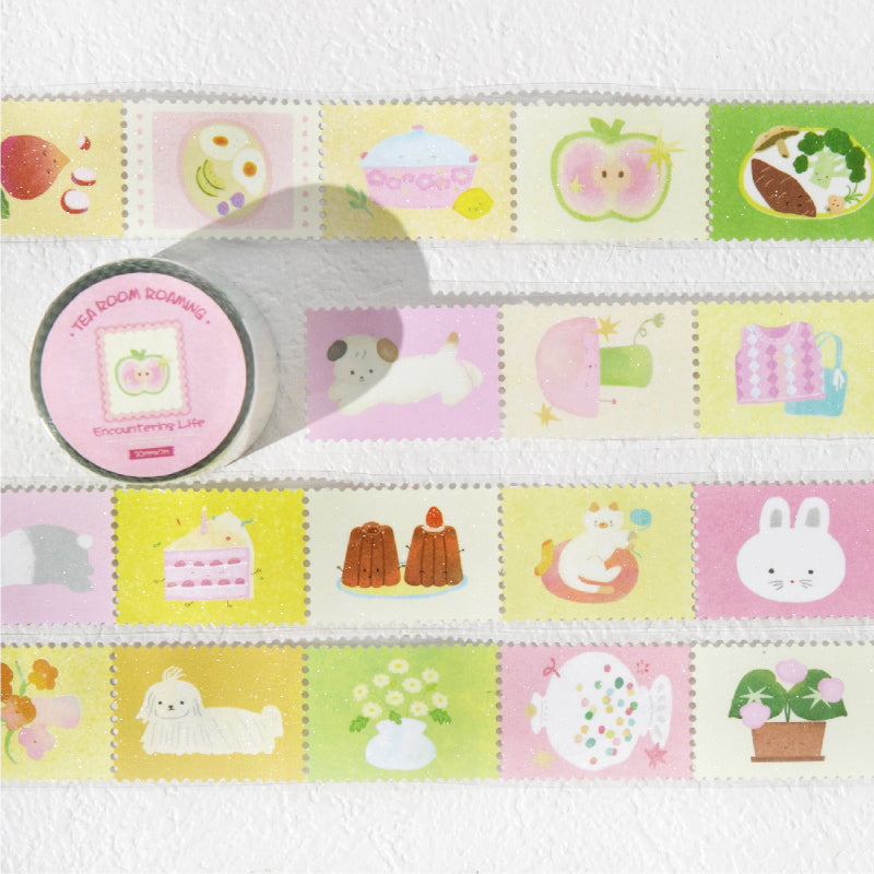 Tea Room Tour Series Die Cutting Flash Synthetic Paper Tape featuring tea designs for journaling, scrapbooking and collage