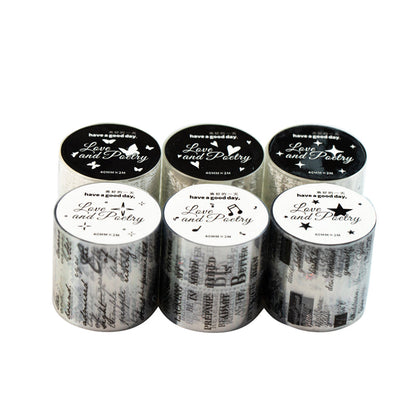 Love and Poetry Series Silver Stamping PET Tape featuring silver designs for journaling, scrapbooking and collage