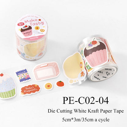 Warm Little Happiness Series Die Cutting White Kraft Paper Tape