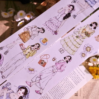 6cm*100cm Powerful Girl Die Cutting Washi/PET Tape featuring girl designs for journaling, scrapbooking and collage