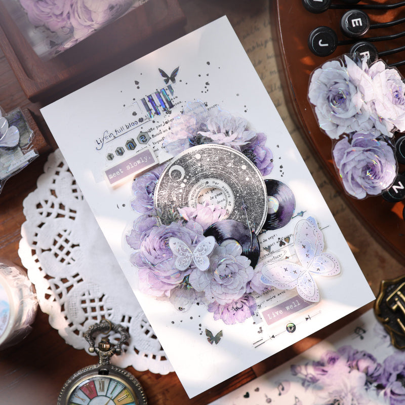 5.5cm*100cm Butterfly Dream Disc Die Cutting Shell Gold/Shell Silver PET Tape featuring butterfly, dream, and old designs for journaling, scrapbooking and collage
