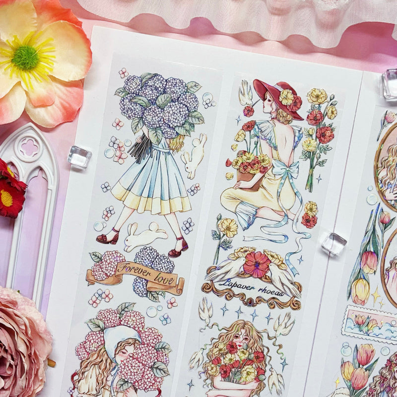 Whole Roll 6cm*5m Flower Appointment Shell Light PET Tape featuring flower, and light designs for journaling, scrapbooking and collage