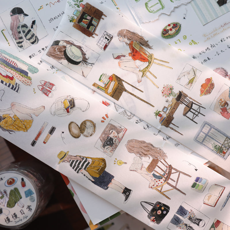 6cm*100cm Slow Daily Life Die Cutting Washi/Fog PET Tape