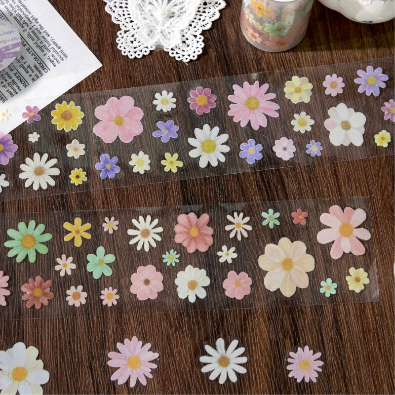 Daisy flower journal series Die Cutting PET Tape featuring flower designs for journaling, scrapbooking and collage