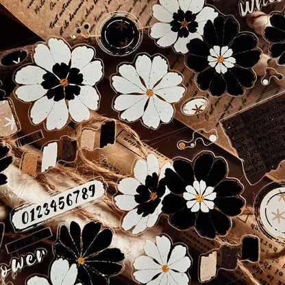 5cm*100cm Black White Flower Dream Die Cutting Washi/PET Tape