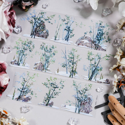 Whole Roll 7cm*5m Snow Bamboo Forest Shell Light PET Tape featuring forest, snow, and light designs for journaling, scrapbooking and collage