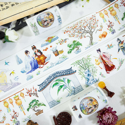 Ancient Love Affection Die Cutting Washi/Shell Gold PET Tape featuring old, and gold designs for journaling, scrapbooking and collage