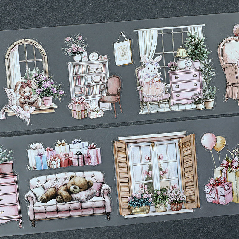 Warm Home Die Cutting Fog PET Tape featuring home designs for journaling, scrapbooking and collage
