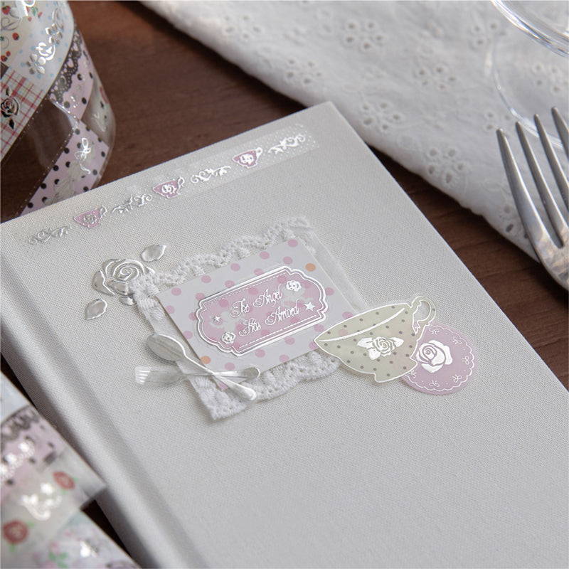 Cocoa Rose House Series Die Cutting Silver Stamping PET Tape featuring rose, silver, and house designs for journaling, scrapbooking and collage
