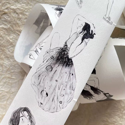 5cm*333cm Little black Die Cutting Washi/PET/Fog PET Tape featuring black designs for journaling, scrapbooking and collage