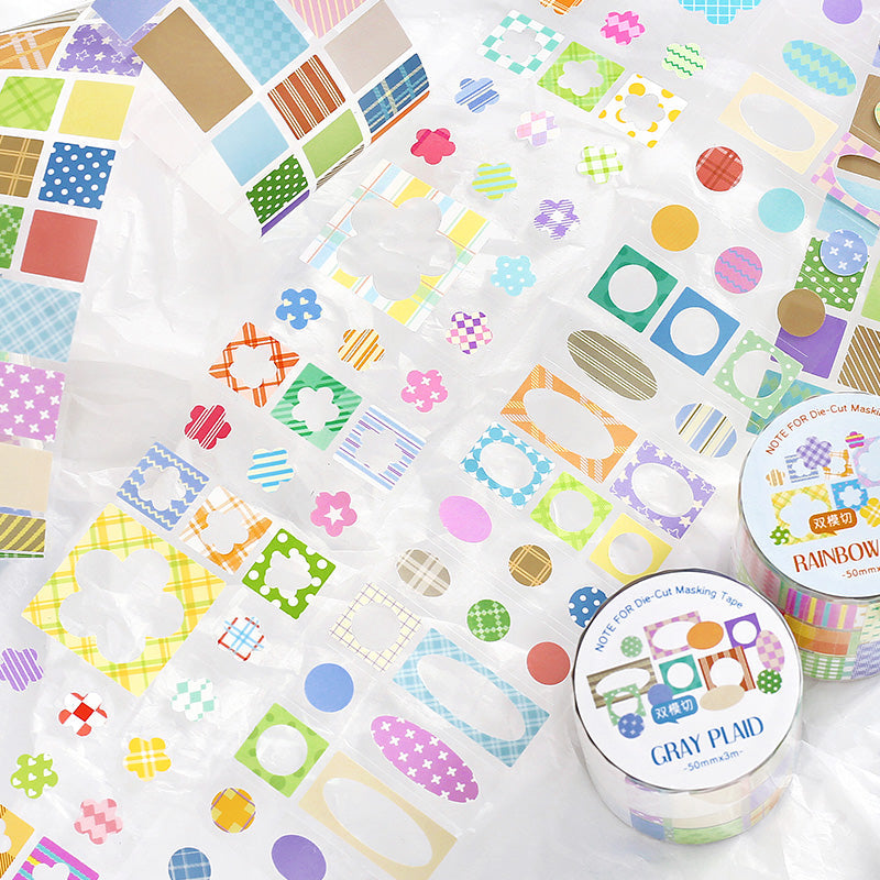Colorful Classification Series Die Cutting Self-adhesive Tape featuring cat, and color designs for journaling, scrapbooking and collage