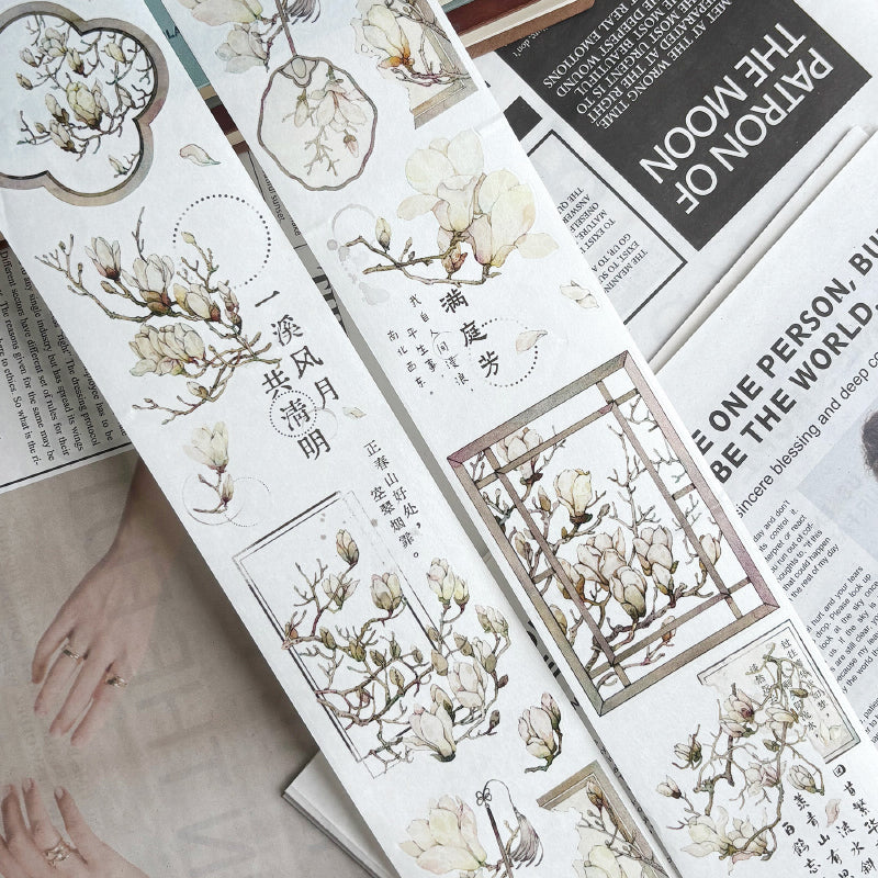 Whole Roll 6.5cm*5m Jade Silver Flower Die Cutting Washi/PET Tape featuring silver, and flower designs for journaling, scrapbooking and collage