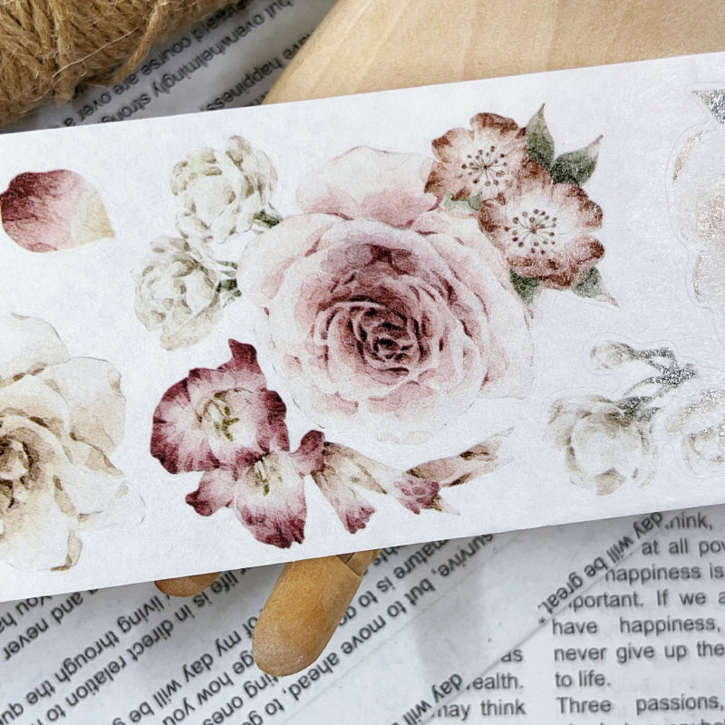 5.5cm*100cm Amber Flower Washi/Self-adhesive/Shell Light PET Tape featuring flower, and light designs for journaling, scrapbooking and collage