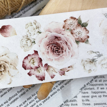 5.5cm*100cm Amber Flower Washi/Self-adhesive/Shell Light PET Tape featuring flower, and light designs for journaling, scrapbooking and collage