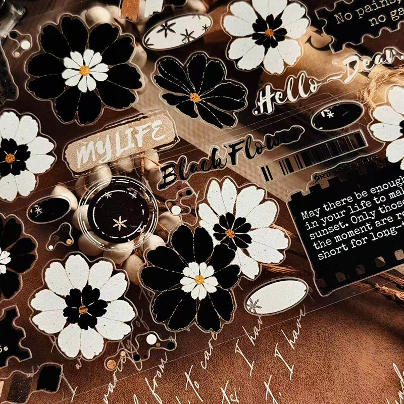 5cm*100cm Black White Flower Dream Die Cutting Washi/PET Tape