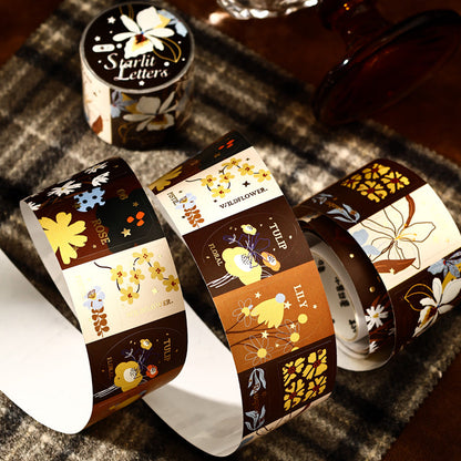 Starlit Letters Series Die Cutting Gold Stamping Coated Paper Tape featuring old, gold, and letter designs for journaling, scrapbooking and collage
