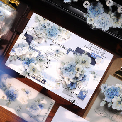Whole Roll 5.5cm*5m Sweet Blue Flower Die Cutting Washi/PET/Shell Light PET Tape featuring sweet, blue, and flower designs for journaling, scrapbooking and collage