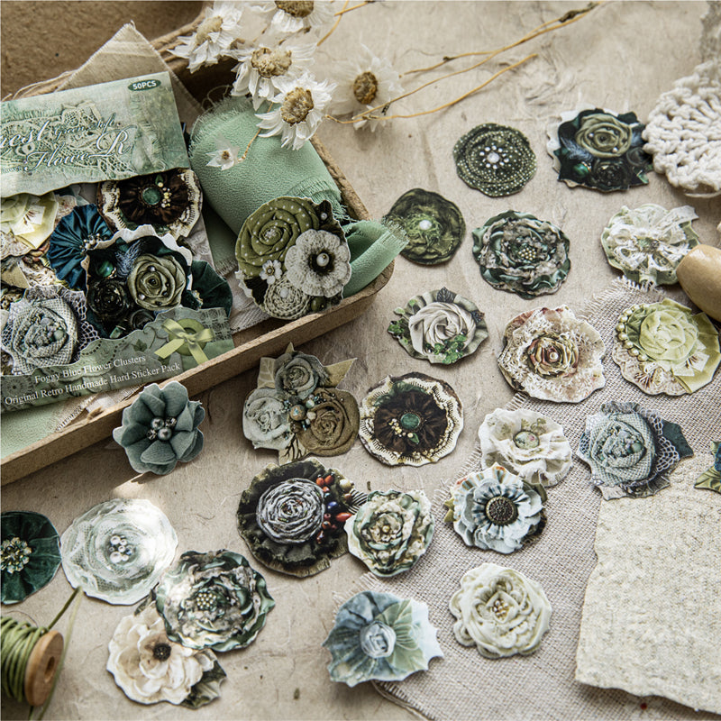 Handmade Beaded Flower Series Sticker featuring flower designs for journaling, scrapbooking and collage