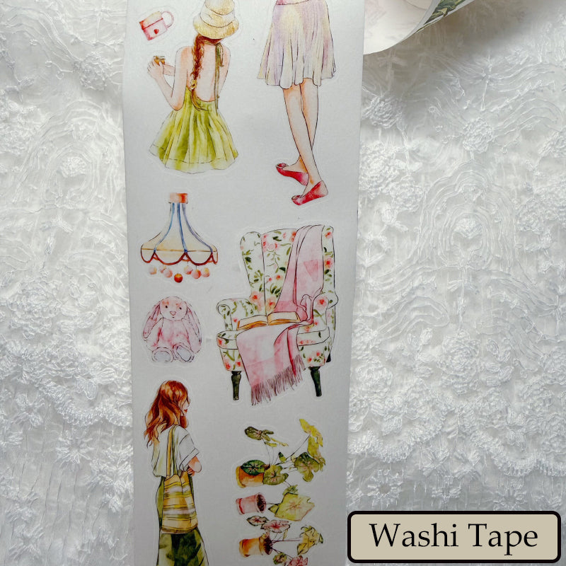 Whole Roll 6cm*5m Green Peach Die Cutting Washi/PET/Fog PET Tape