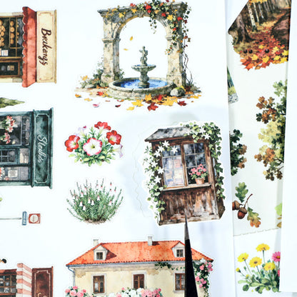 Charming Town Sticker Book featuring book designs for journaling, scrapbooking and collage
