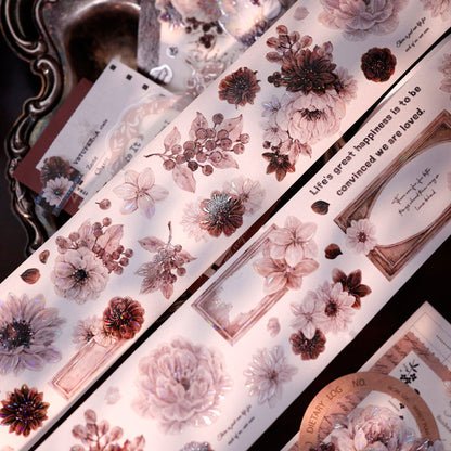 5.5cm*125cm Brown Shadow Old Manuscript Die Cutting Shell Light Washi/PET Tape
