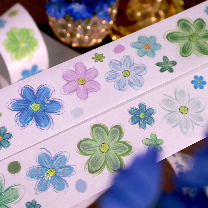 4cm*120cm Sea Mist Flower Die Cutting Shell Light Washi/PET Tape