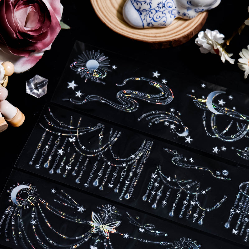 6.5cm*100cm Meteor Butterfly Die Cutting Shell Silver PET Tape