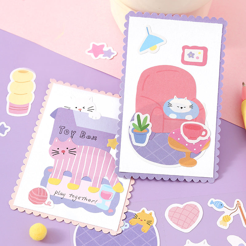 Flat Cat Diary Series Sticker featuring cat designs for journaling, scrapbooking and collage