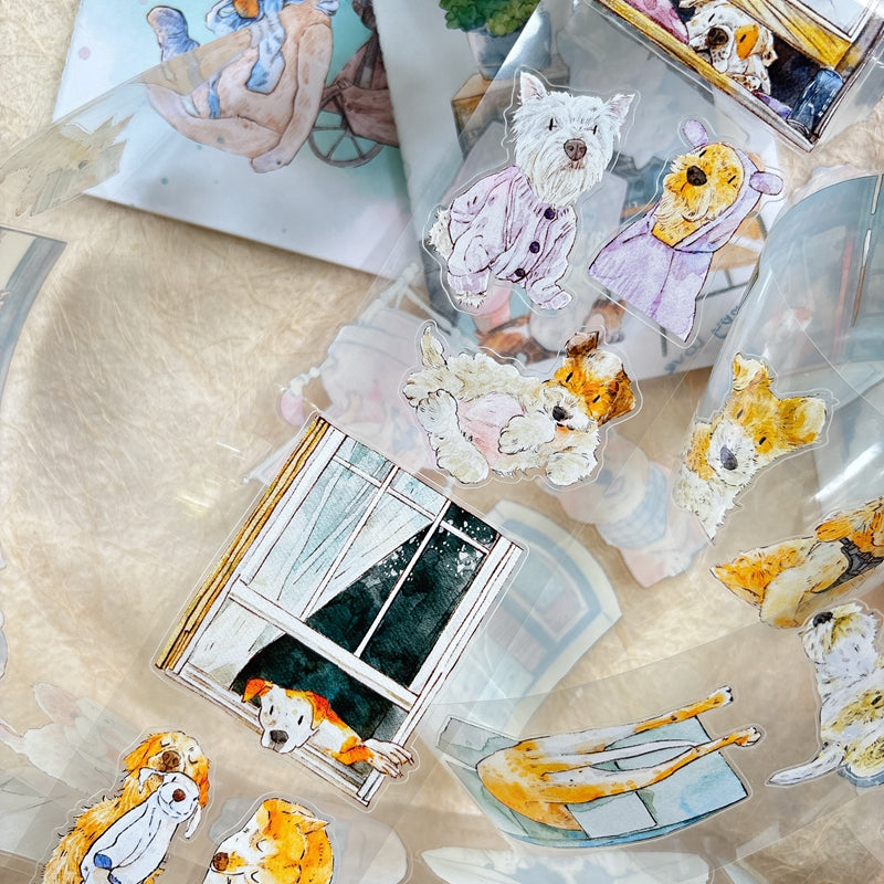 Whole Roll 6cm*10m Cuddly Dog Die Cutting Washi/PET/Fog PET Tape featuring dog designs for journaling, scrapbooking and collage