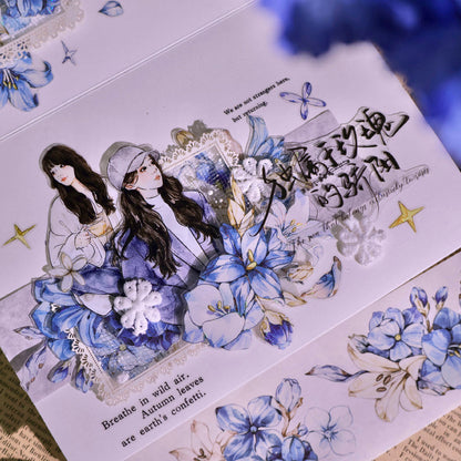 Whole Roll 5.5cm*5m Lan Yue Bai Die Cutting Washi/PET/Shell Silver PET Tape featuring silver designs for journaling, scrapbooking and collage