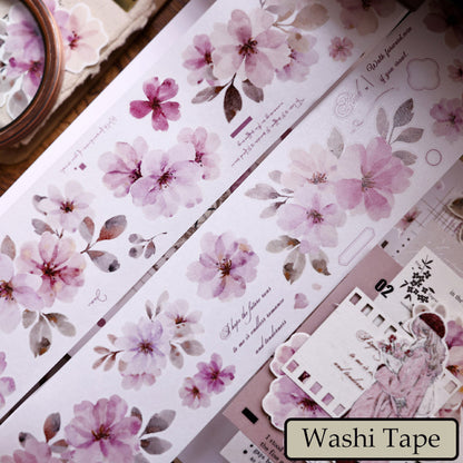 Whole Roll 5.5cm*6m Powdered perfume flower Die Cutting Washi/PET Tape