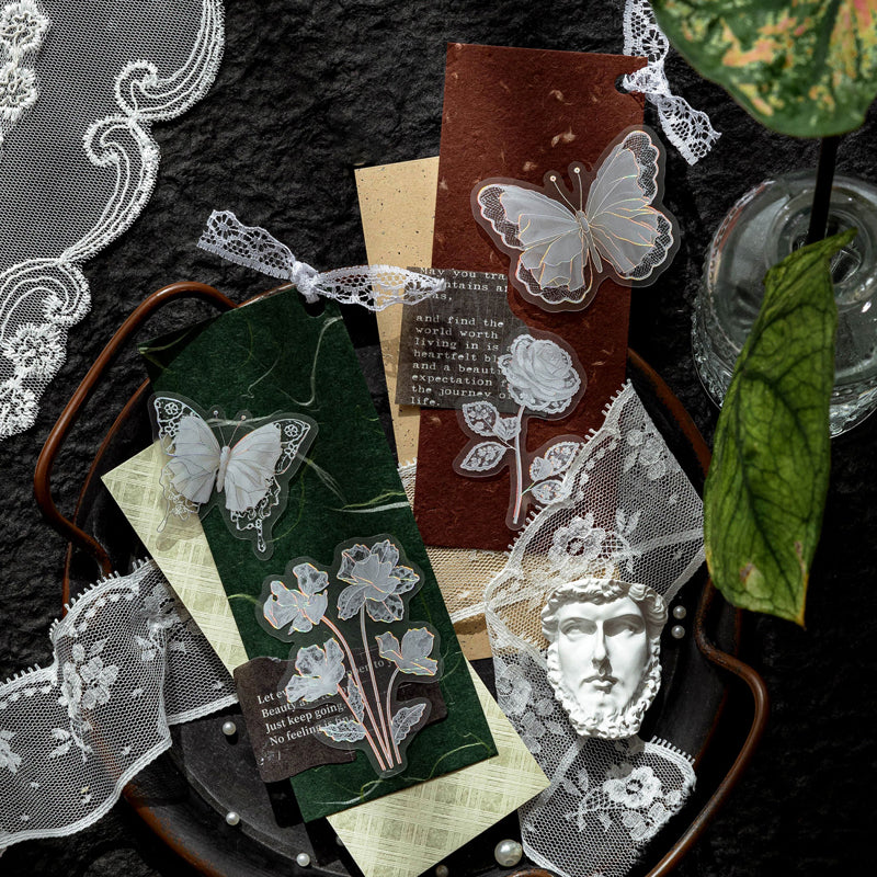 Floral Lace Series Sticker featuring floral, and lace designs for journaling, scrapbooking and collage