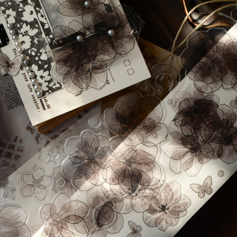 Whole Roll 5cm*5m Flower of the Shadow Die Cutting Washi/PET/Shell Light PET Tape featuring flower, shadow, and light designs for journaling, scrapbooking and collage