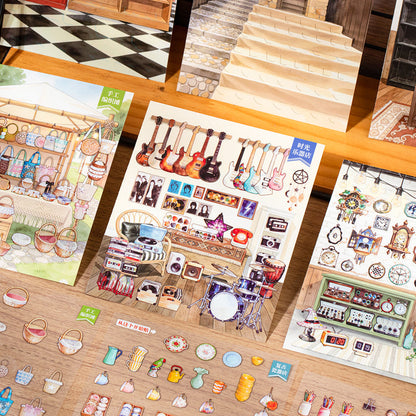 Tea Break Series 3D Sticker Book featuring tea, and book designs for journaling, scrapbooking and collage