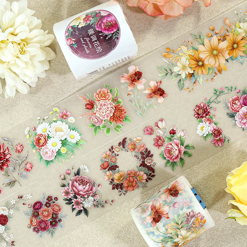 Warm Toned Floral Painting Shell Silver Fog PET Tape