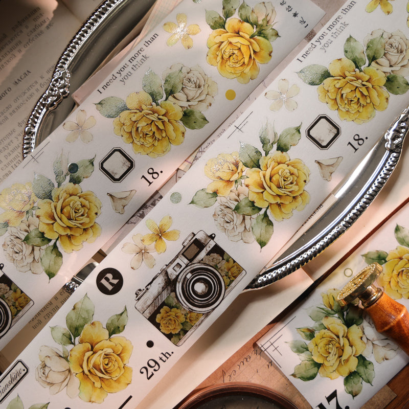 Faded Yellow Letter Flower Die-Cutting Washi Tape - Sample 150cm