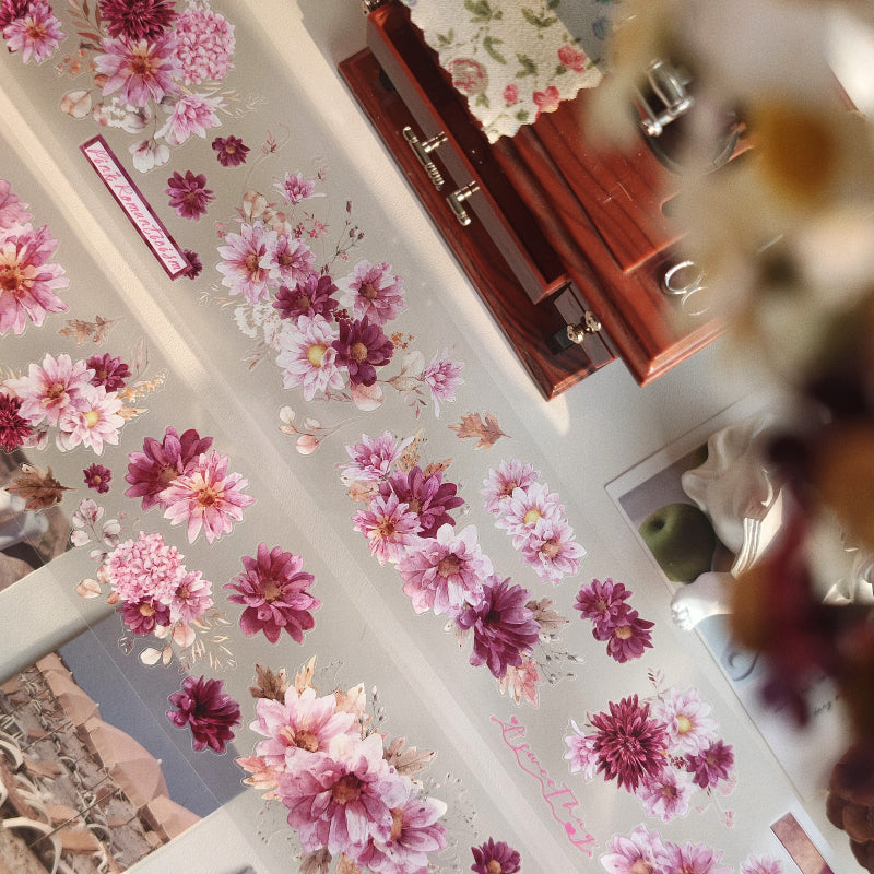 6cm*100cm Fluffy flower Die Cutting PET Tape featuring flower designs for journaling, scrapbooking and collage