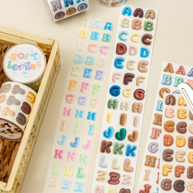 Soft Letters Series Die Cutting PET Tape featuring letter designs for journaling, scrapbooking and collage