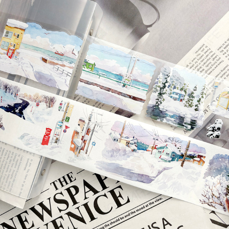 7cm*125cm Snow Falls Die Cutting Washi/PET/Fog PET Tape featuring snow designs for journaling, scrapbooking and collage