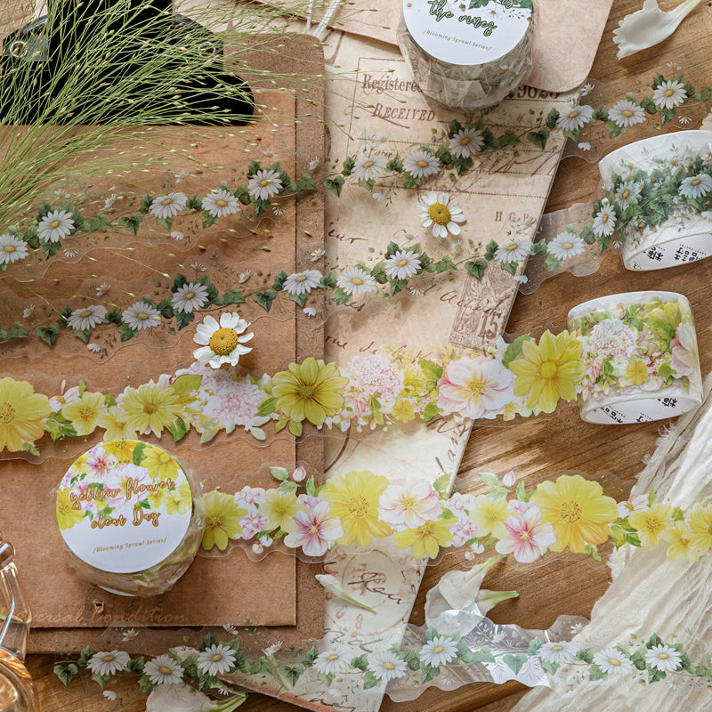 Floral Spread Series PET Tape featuring floral designs for journaling, scrapbooking and collage