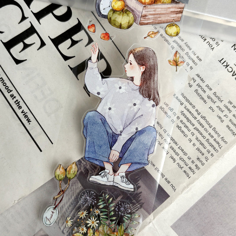 Whole Roll 6.5cm*6m Autumn Letters Die Cutting Washi/PET/Fog PET Tape featuring autumn, and letter designs for journaling, scrapbooking and collage