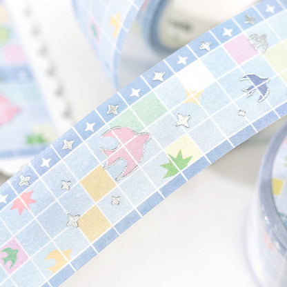 Flower Tile Diary Series Silver Stamping Washi Tape featuring silver, and flower designs for journaling, scrapbooking and collage
